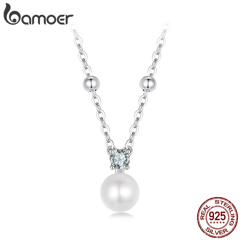 BAMOER Shiny Moissanite Pearl Pendant Necklace For Women Wedding Party 925 Sterling Silver with White Gold Plating Jewelry - Image 5