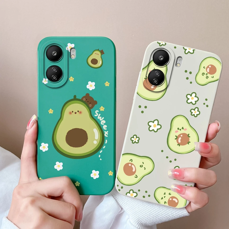 Phone Case For Xiaomi Poco C65 Protective Capa Liquid Silicone Fashion Cute Avocado Pattern Cover For XiaomiPocoC65 Coque Funda