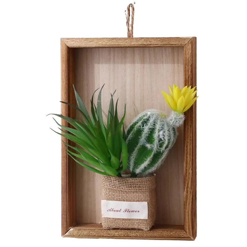 Creative 3D Succulent Wall Hanging Flowers Artificial een Plant Wall Decorations Rectangular Wooden Material Home Decor