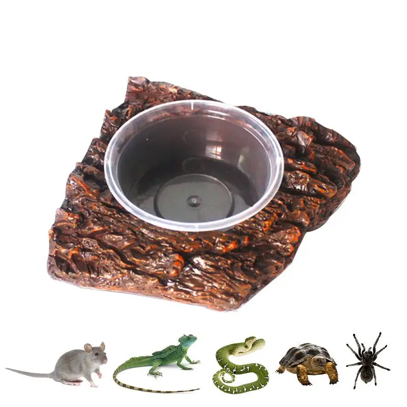 Reptile Water Bowl Reptile Bathing Pool Amphibians Bowls Resin Terrarium Bowls Frog Water Dish With Rock Design Pets Supplies