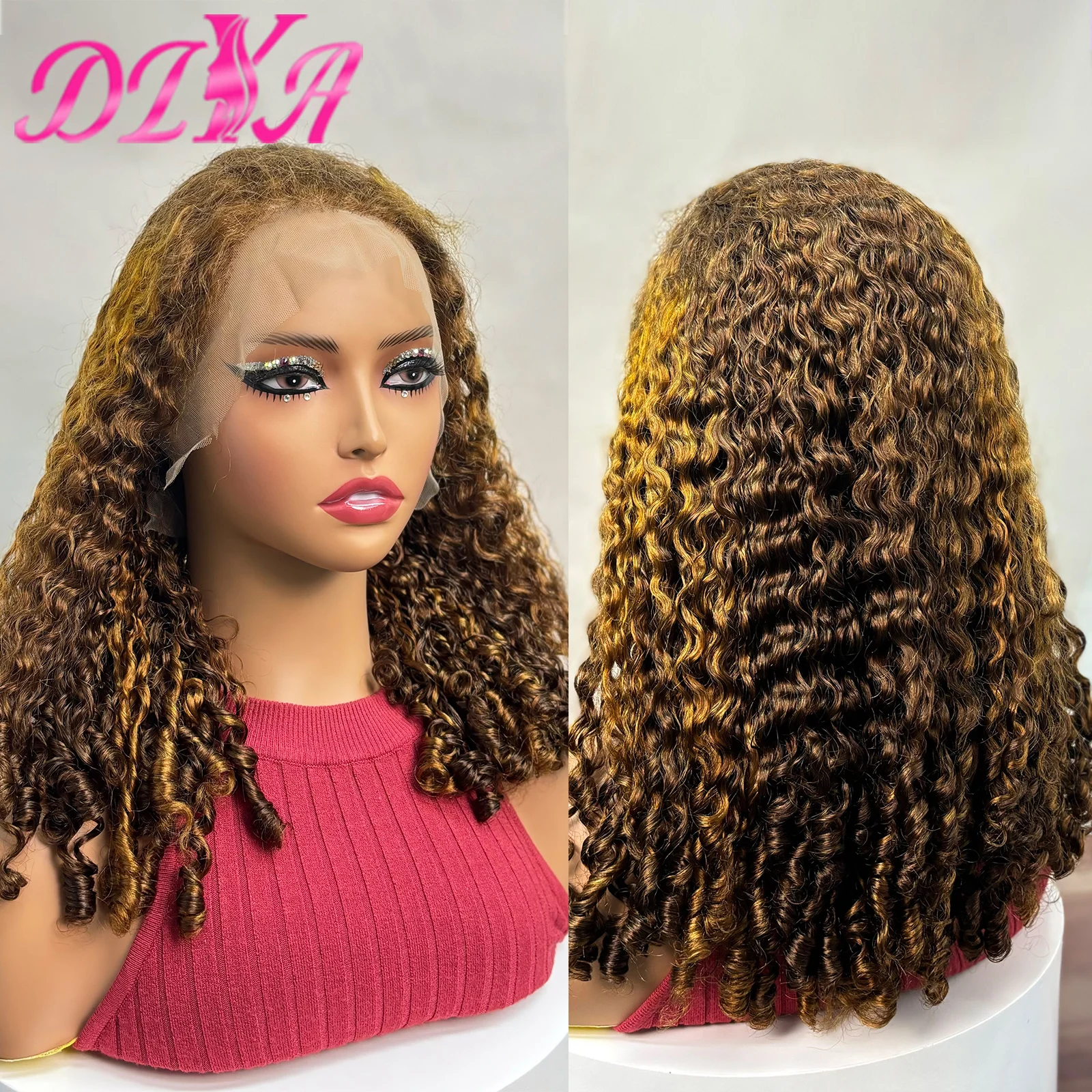 

13x4 Transparent Lace 12A Double Drawn Curly Hair Wigs for Women P4/30 Highlight 250% Density Burmese Curly Bob Human Hair Wigs