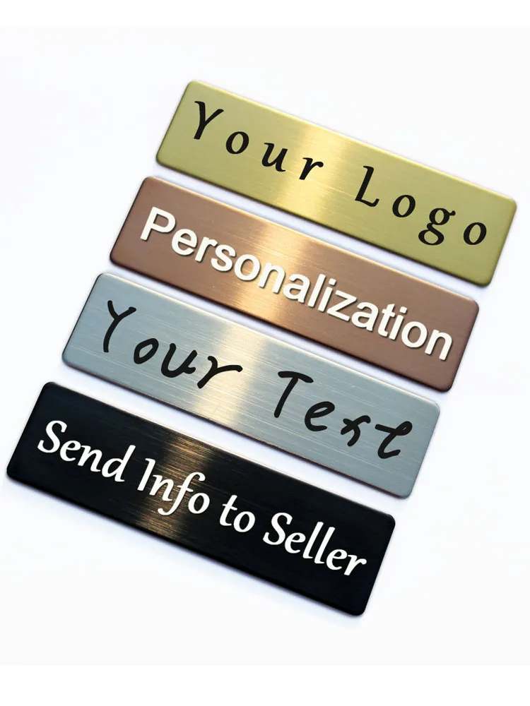 Broches personalizables de 70x20MM, Pin personalizado con grabado de su logotipo de texto, placa de identificación comercial, etiqueta de Metal de acero, insignias de nombre personalizadas