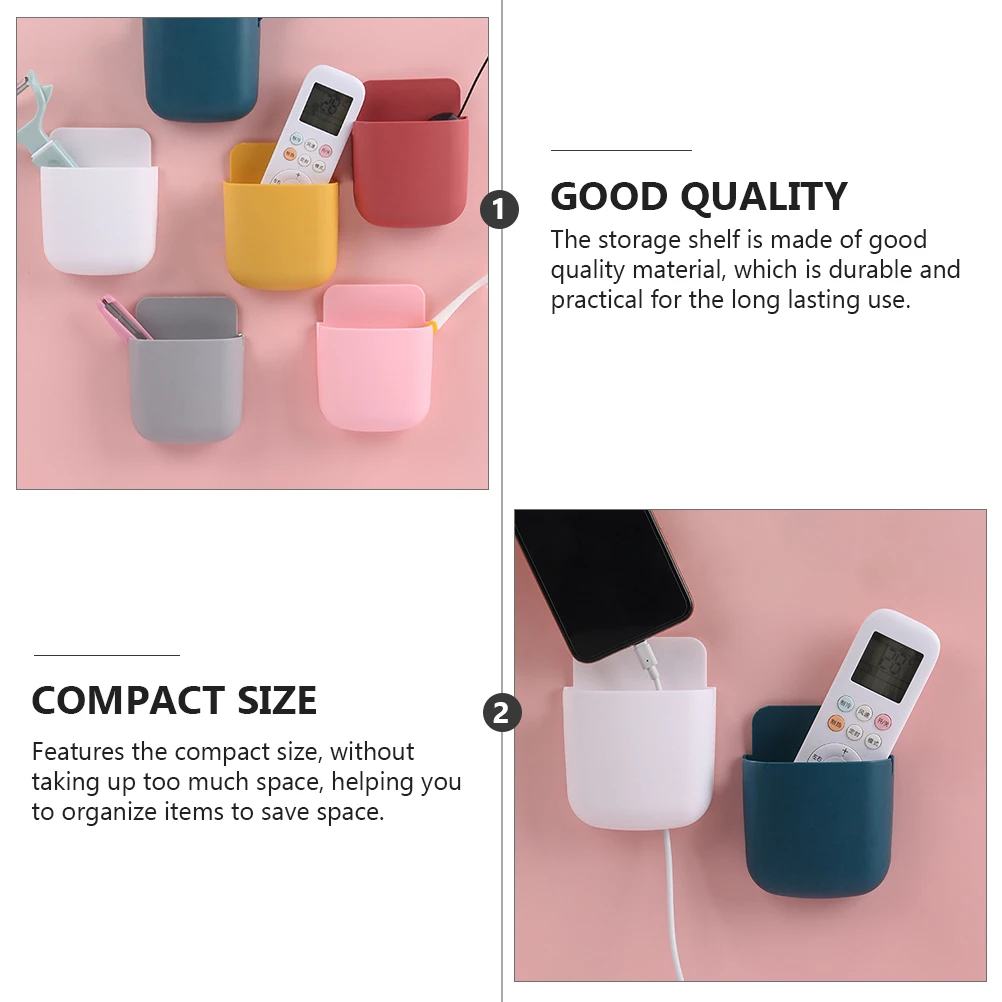 

10 Pcs Storage Box Adhesive Shelf Phone Holder Mobile Phone Charging Stand Remote Container Abs Plastic Removable Reusable