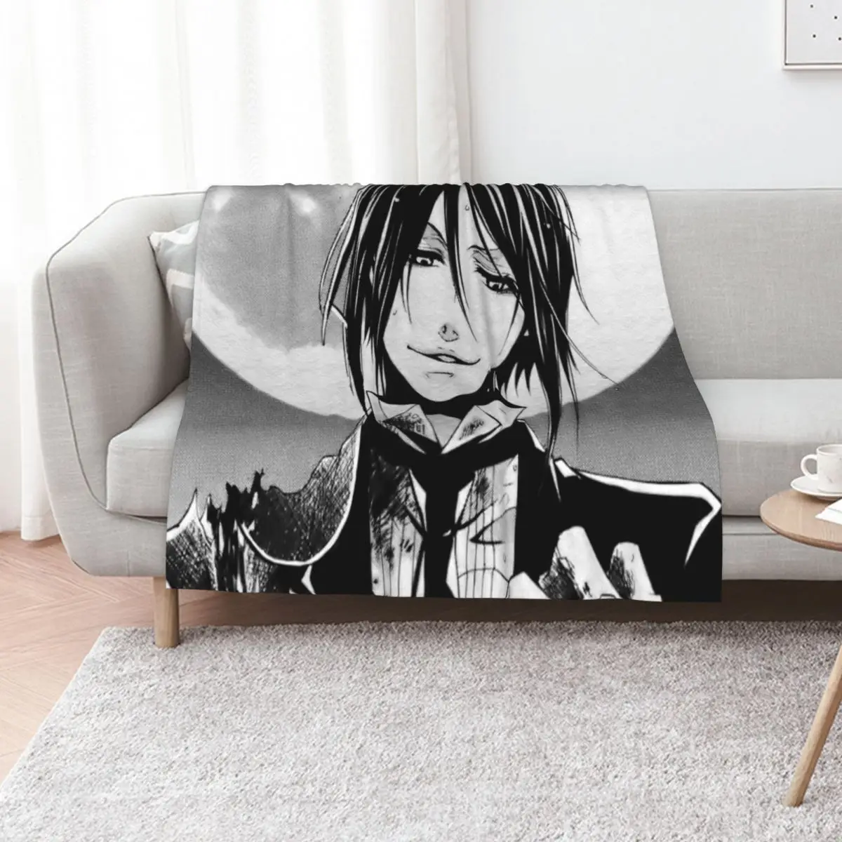 Cobertor preto do butler Sebastian Michaelis full moon manga, cobertor macio de design moderno para decoração de casa