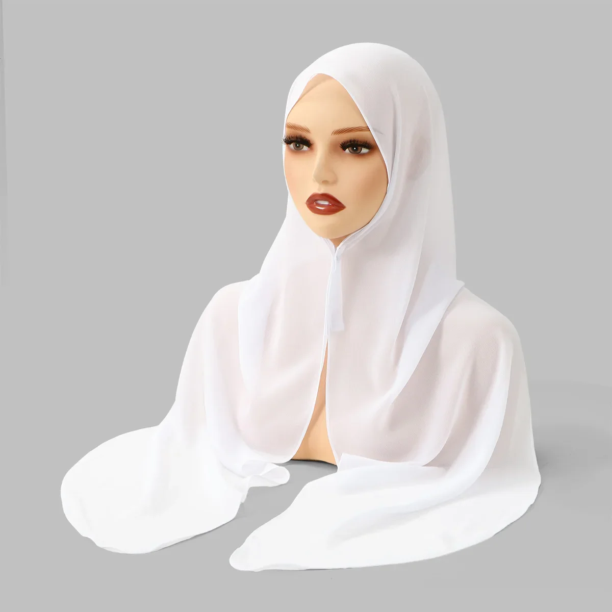 

Ramadan Ready To Wear Built In Magnets Instant Hijab Hood Premium Chiffon Muslim Women Headscarf Cover Solid Turban Hat Bandana