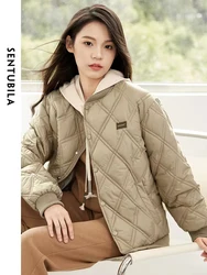 SENTUBILA Women's Parkas Jackets 2024 Autumn Winter Stand Collar Cotton Padded Jacket Rhombus Button Warm Outwear Top W34M50220