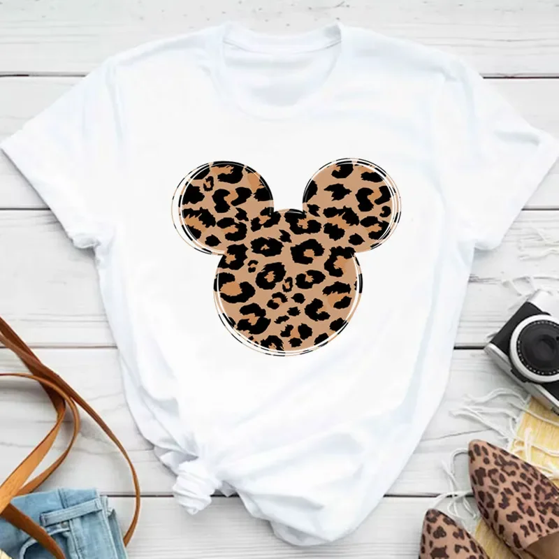 New T-shirts for Women Fashion Heart Minnie Print Unisex T Shirt Y2K Streetwear Clothes Kawaii Mouse Head T Shirt Female Tops