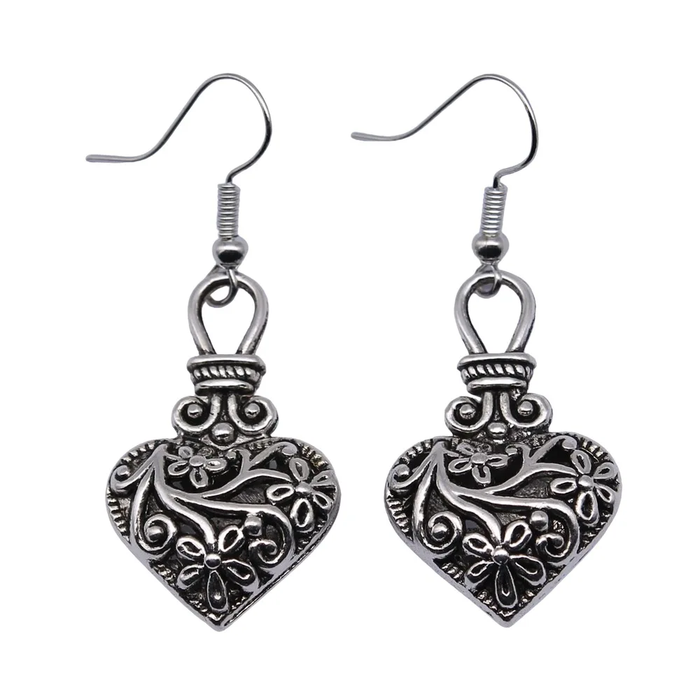 Women Vintage Drop Earrings Fashion Handmade Simple Design 2 Colors Vintage 3D Hollow Flowers Heart Pendant Earrings