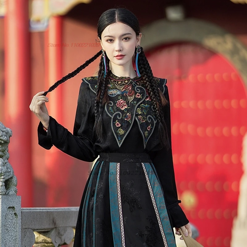 2024 chinese vintage shawl cloak cape national flower embroidery cape hanfu accessories oriental o-neck vest sleeveless jacket