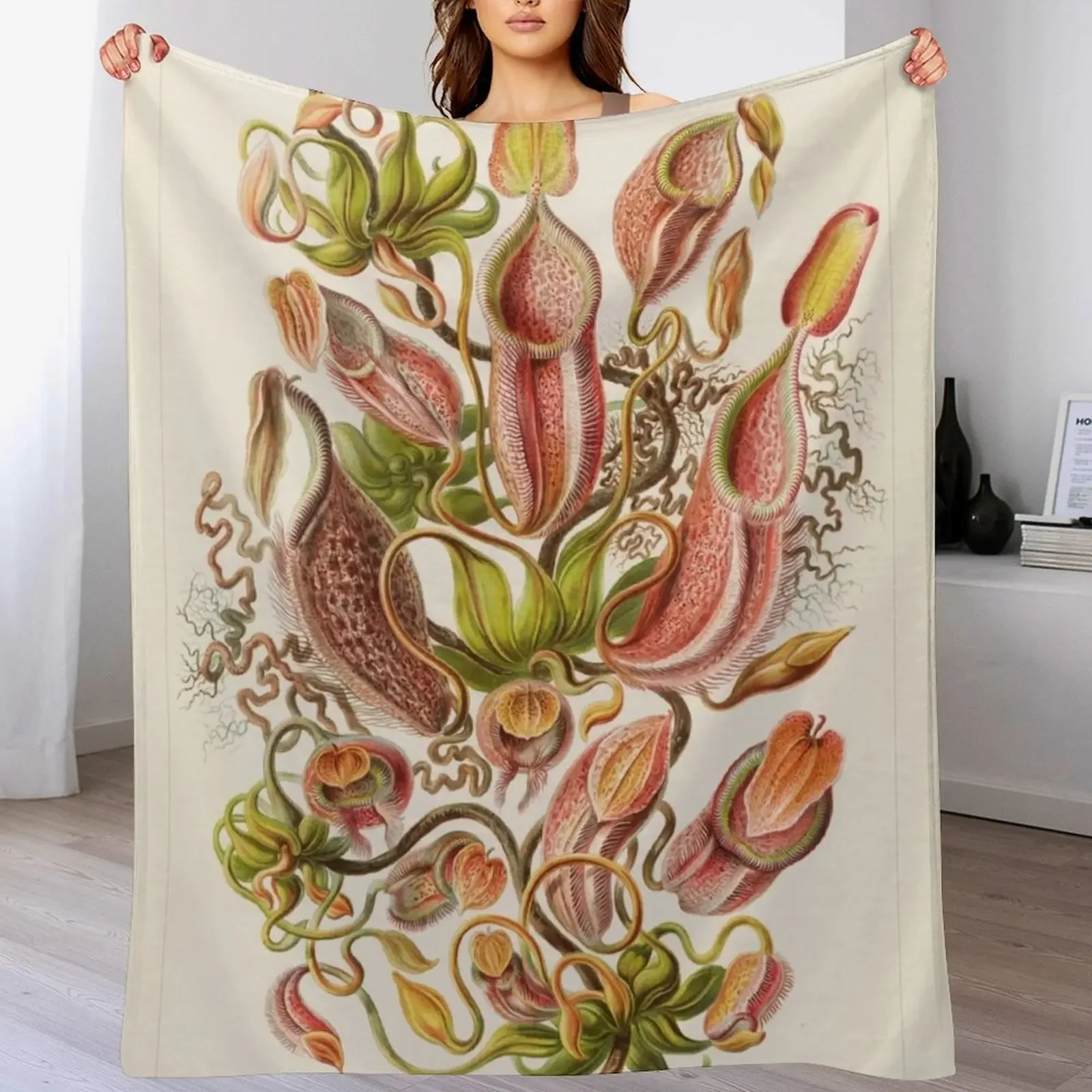 Pitcher plants Ernst Haeckel scientific illustration 1900-1910 Throw Blanket Luxury Designer Luxury Thicken Heavy Blankets