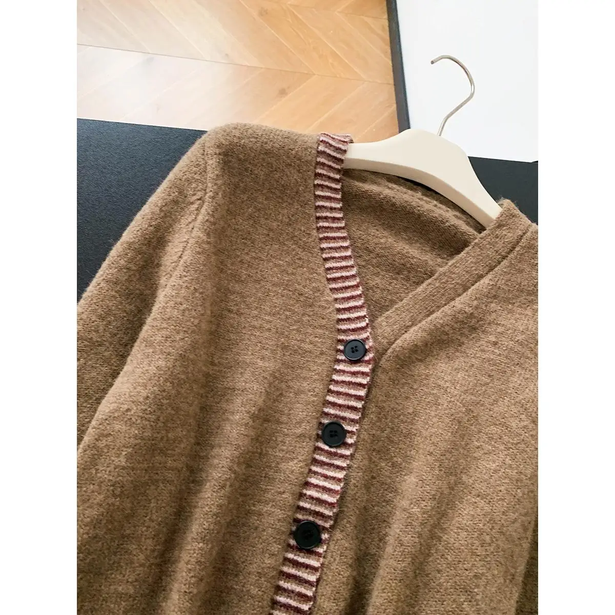 الرجعية الأمريكية الربط اللون بلو مخطط محبوك سترة مفتوحة المرأة سترة 2025 ربيع جديد Sle 00% الصوفية Jaet #3