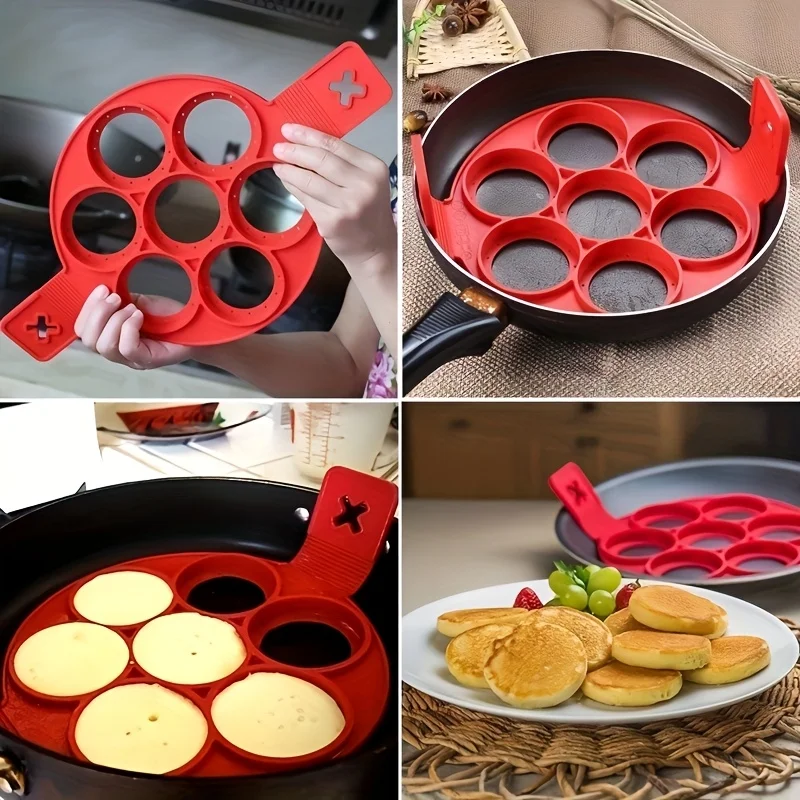 Silicone 7-hole Egg Fryer Round Egg Griddle Food Grade Nonstick Pancake Maker Mold Household Cooking Kitchen Baking Accessories