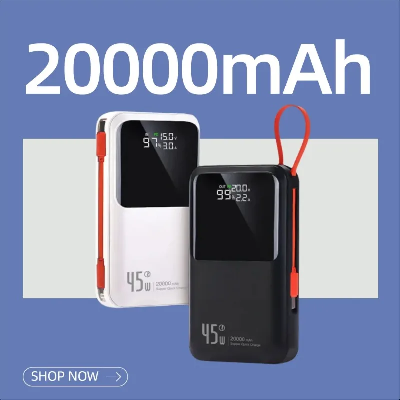 

3C Certified 45W Power Bank with Built-in Cable 20000mAh Large Capacity Portable Charger