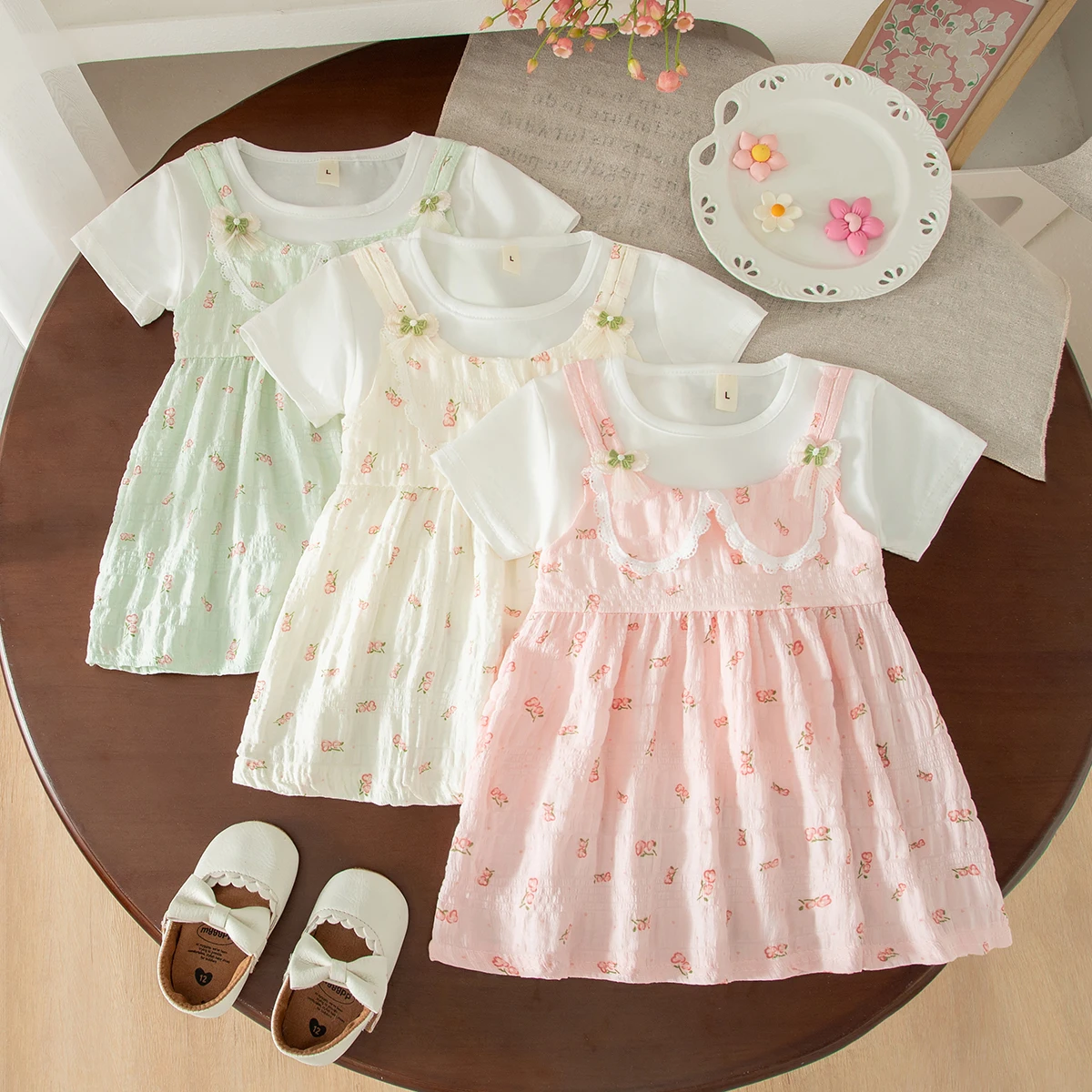 6 Months - 2 Years Baby Girl Dress Summer New Sweet Korean Style Floral Short Sleeved Daily Comfortable Dress Baby Clothing