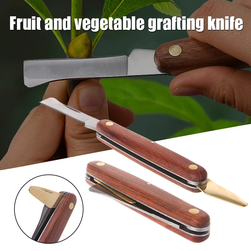 Foldable Grafting Pruning Knife Professional Garden Grafting Cutter Stainless Steel Wooden Handle Knife Tool Grafting Tools