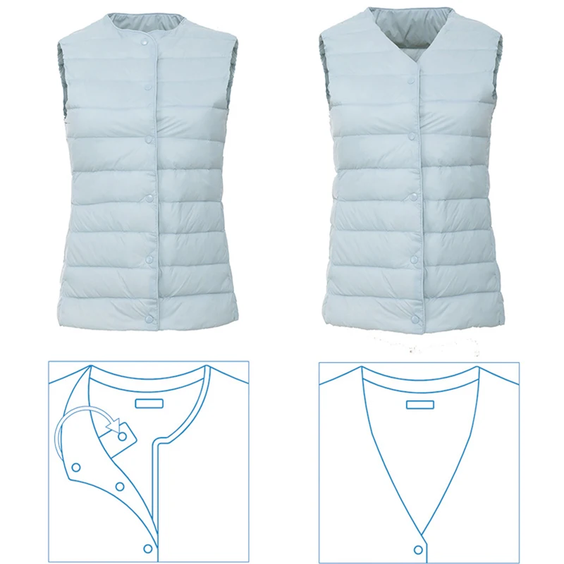 90% Ultra Light White Duck Down Women Vest Thin Coat Women Duck Down Sleeveless Jacket V Collar Or O Collar Coat Packable