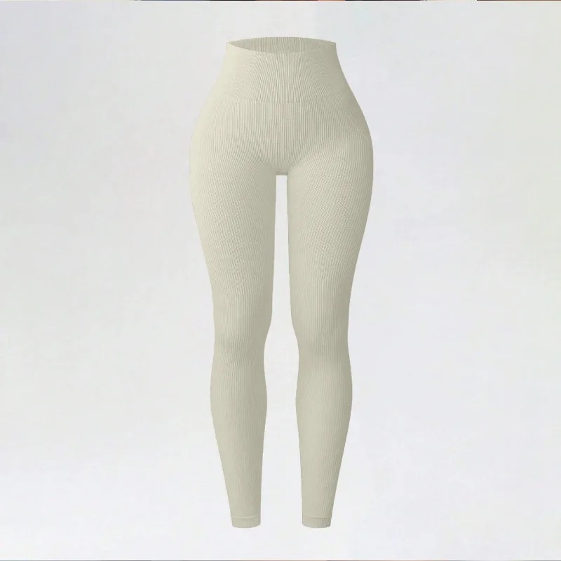 Women Thread Knitted Leggings Seamless Slim Tights High Waist Hip Lifting High Elastic Yoga Fitness Pants Gym Training Running