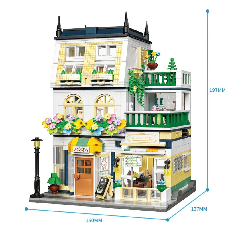 Creative Street View Flower Manor Garden Model Building Blocks Architecture Three Floor House Mini Bricks Kids Construction Toys