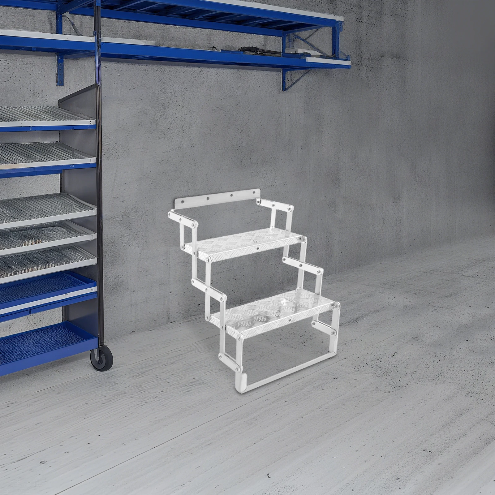 21.37x17x21.18In 2-Step Foldable Step Ladder, Aluminum Alloy+Carbon Steel(Oxidation), Silver, 242.5Lbs Load-Bearing