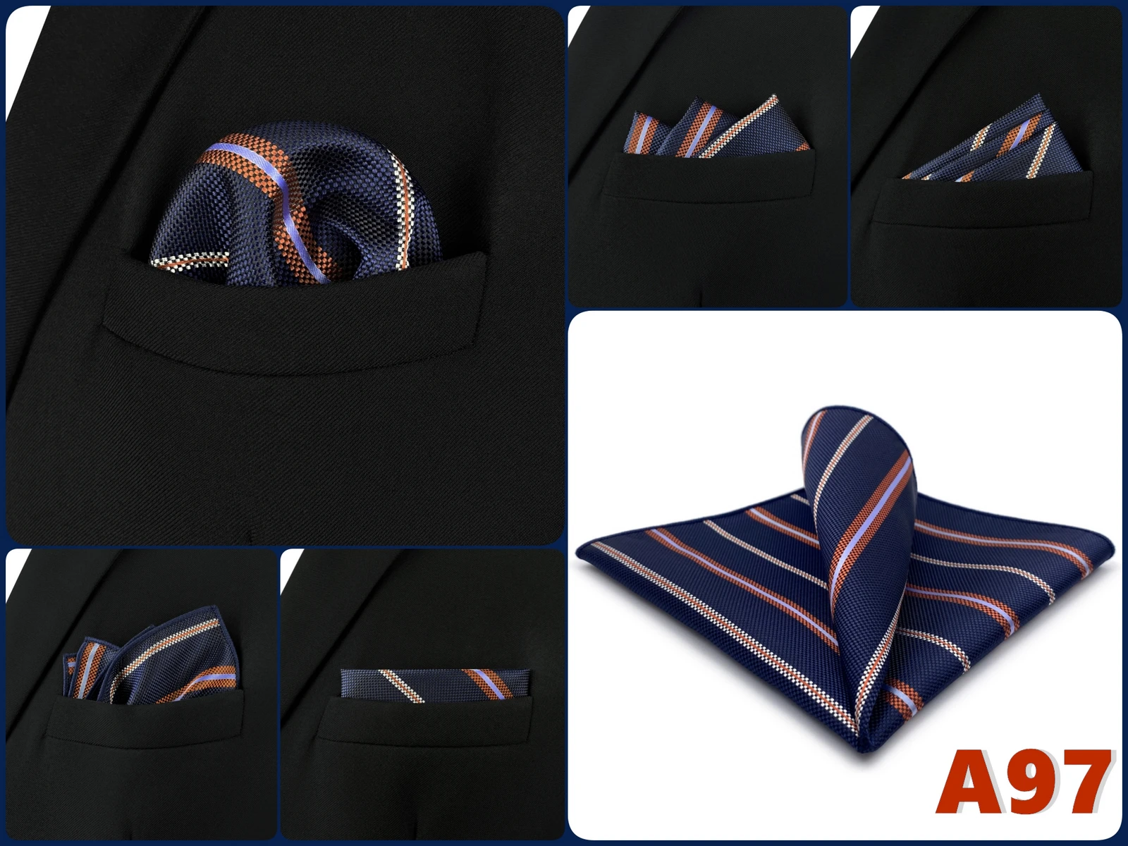 Luxury Mens Pocket Square Handkerchief Multiple Designs Classic Suit Hanky Large Striped Gentlemen Wedding Party Gift for Men