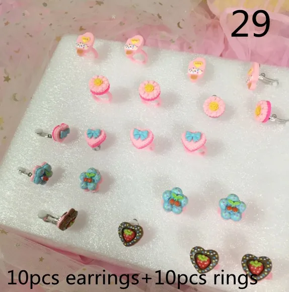 20pcs/set No Hole Resin Cute Holeless Ear Clips for Girls Children Earrings Kid Cartoon Ear Pins Clip Earring Jewelry and Rings