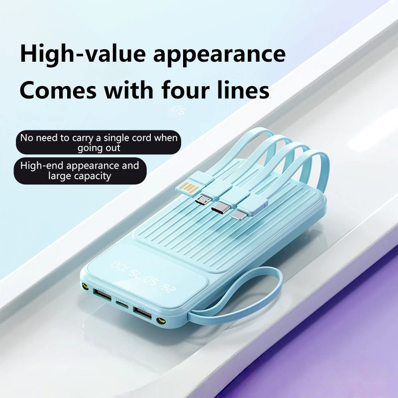 باور بانك شحن سريع 4IN1 100000mAh بسعة كبيرة وشاشة رقمية للهاتف المحمول لهاتف Xiaomi Huawei iPhone 17Promax 2026