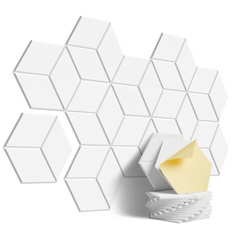 

12Pcs Self-adhesive Acoustic Panel Hexagon Design Sound Proof Panels 12 X 10.5 X 0.4 Inches Noise Insulation Wall Panels