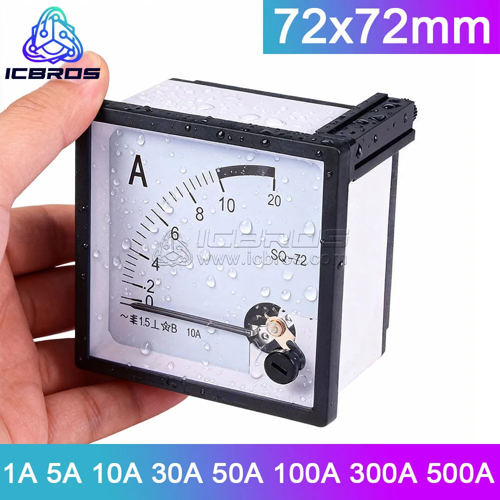 SQ72 CP72 Pointer Type AC Ammeter 30A 50A 75A 100A 150A 200A 250A SQ-72 CP-72 800A 600A 500A 400A 300A 250A 200A 72mm 72*72