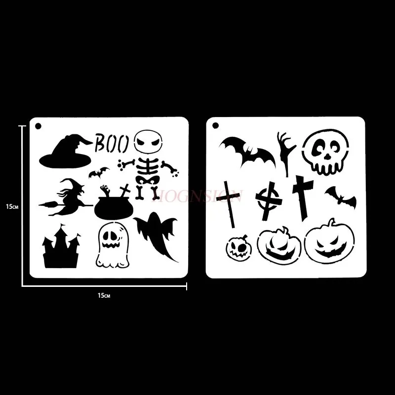 1set Halloween Pumpkin Skeleton Ghost Bat Spider Web Painting Template Hollow Printing Children's Painting Template