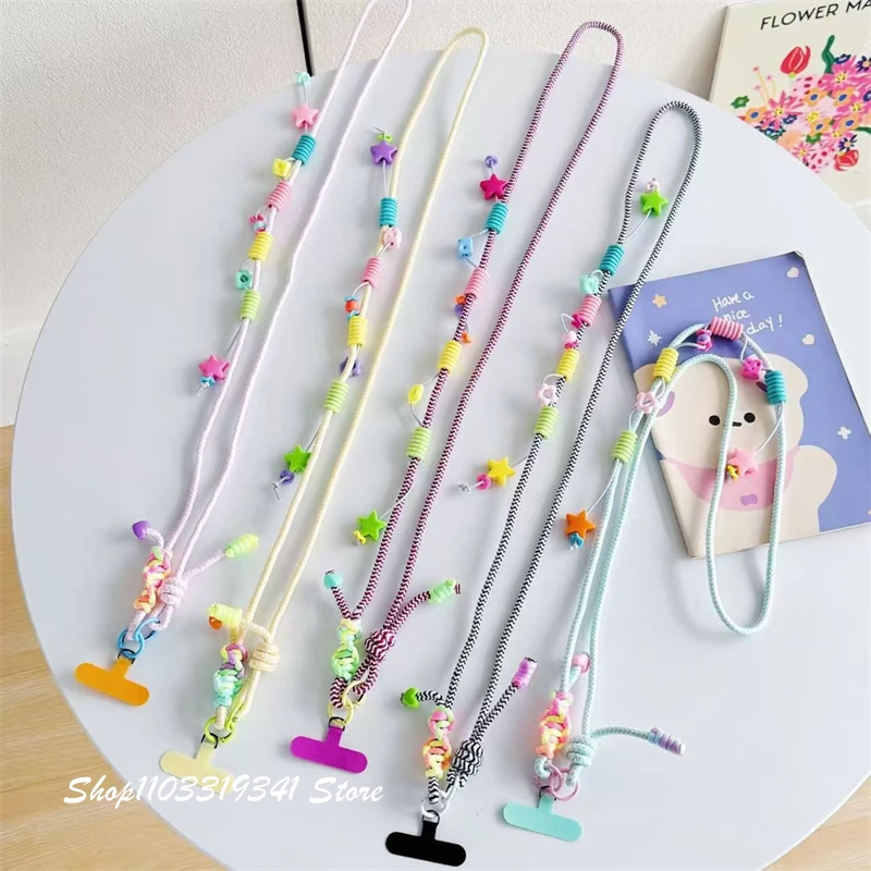 

Стильный кожаный ремешок-кроссбоди INS с милым звездным и полосатым узором, длинный спортивный шнурок-подвеска для телефона, для iPhone