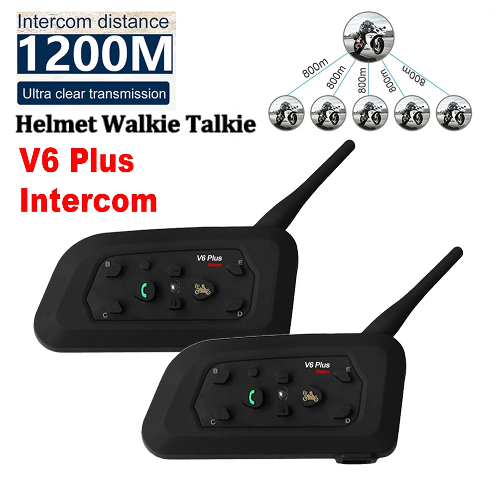 

1/2Pcs V6 Plus Motorcycle Interphone Helmet Intercom Headset BT5.1 For 6 Riders Group 1200M Full-duplex Talking IP65