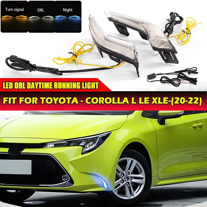 

Rhyming LED Daytime Running Lamp Kit For Toyota Corolla L LE XLE 2020 2021 2022 Dynamic Bumper Fog Lights DRL Car Accessories