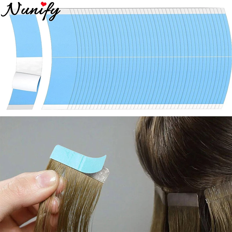 36Pcs Waterproof Double Sided Wig Tape For Lace Front Blue Adhesive Tape C-Shaped Hair Extension Tape Strip For Toupee Hair Tape