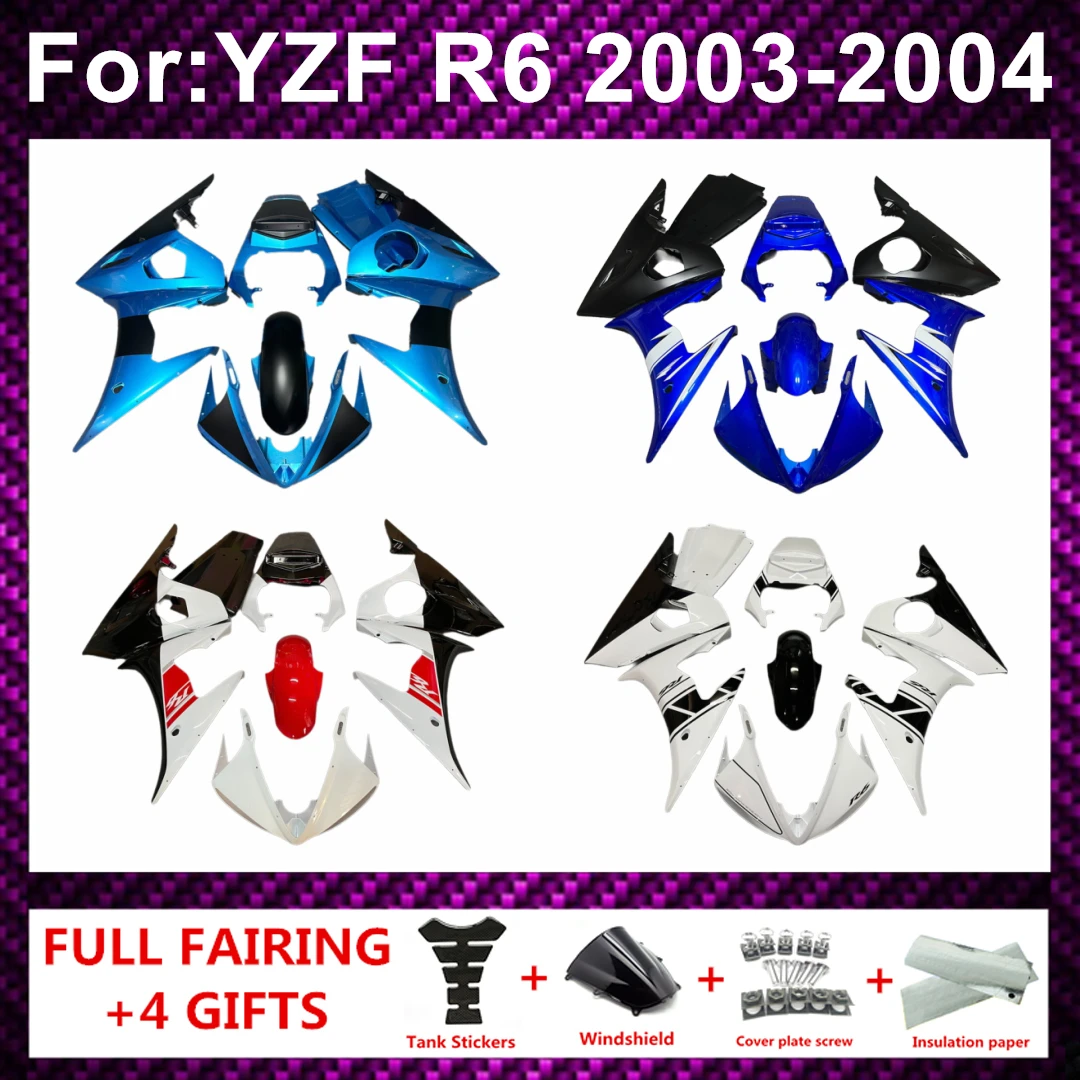 Motorcycle full Fairing kit fit for  YZF R6 03 04 YZF-R6 2003 2004 model bodywork body ABS Plastics fairings kits zxmt