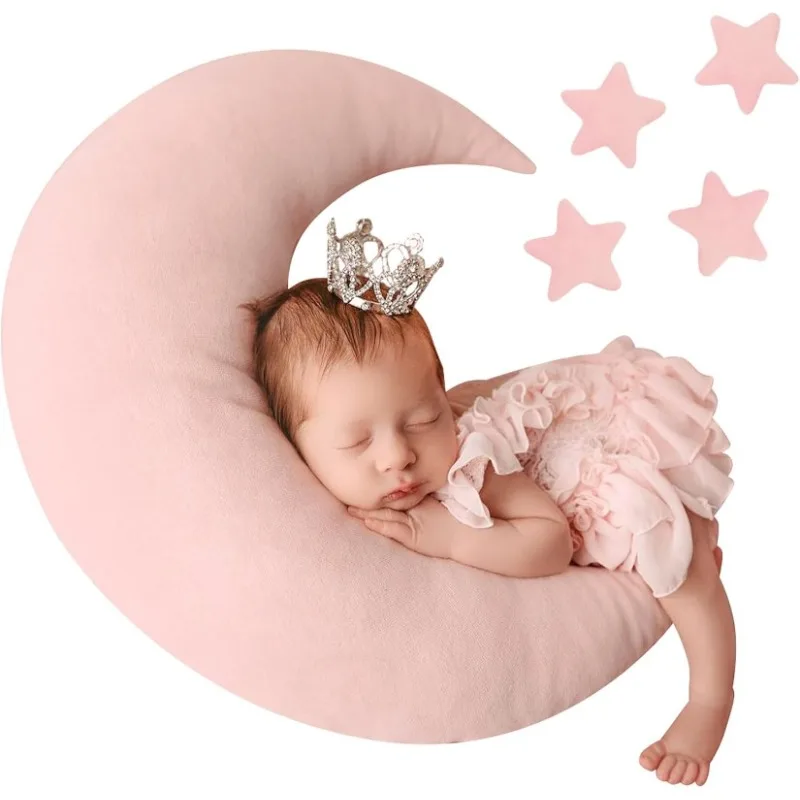 ベビームーンスターピロー新生児ポーズ枕-写真撮影プロップ幼児写真撮影サポート安全ポータブルクッションスタジオホーム用