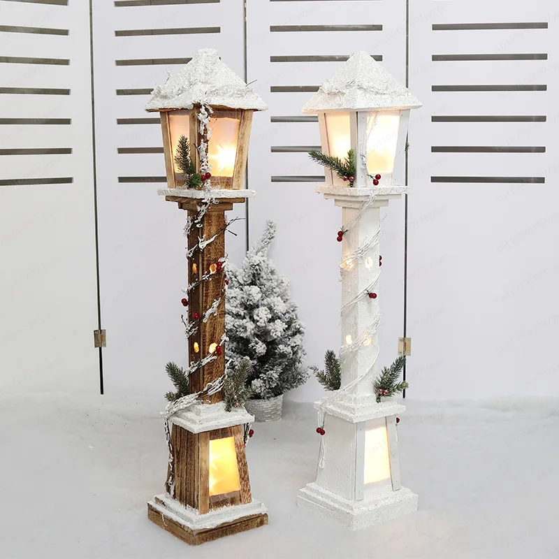 Christmas decorations wooden luminous street lights large ornaments hotel shopping mall lobby door decoration scene layout