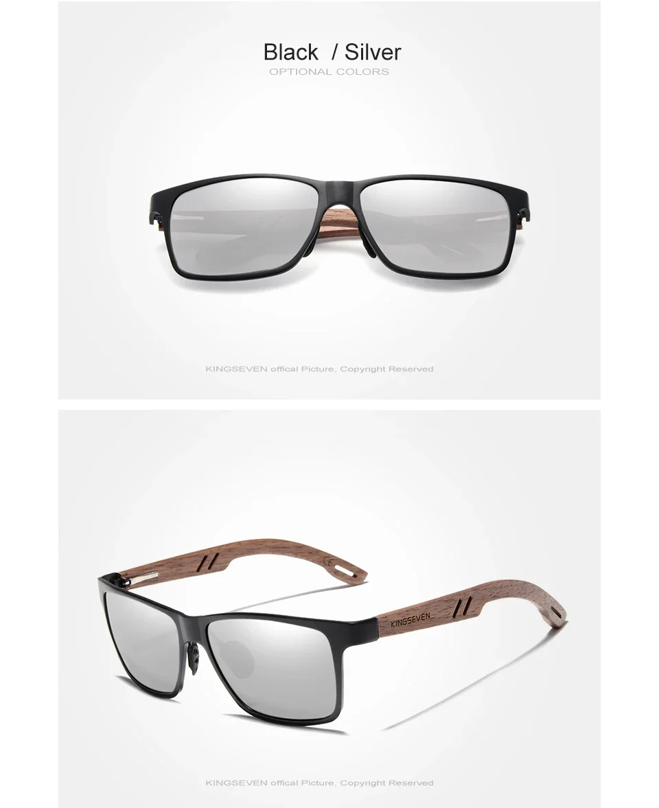 Kingseven Aluminium hand gefertigte Walnussholz Sonnenbrille Luxus Männer polarisierte Sonnenbrille für Frauen Outdoor-Sport brillen – Detail 8