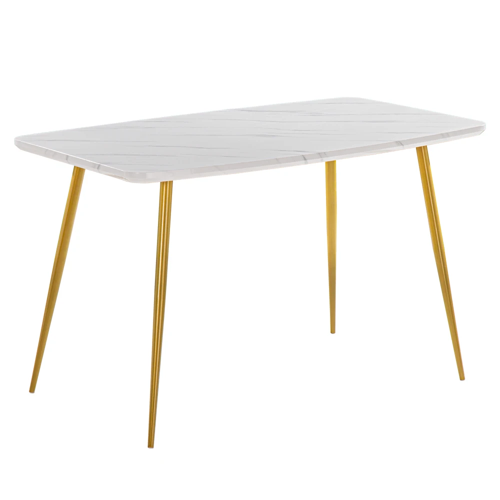 Modern Marble Effect Dining Table Rectangular Kitchen Table with Gold Legs