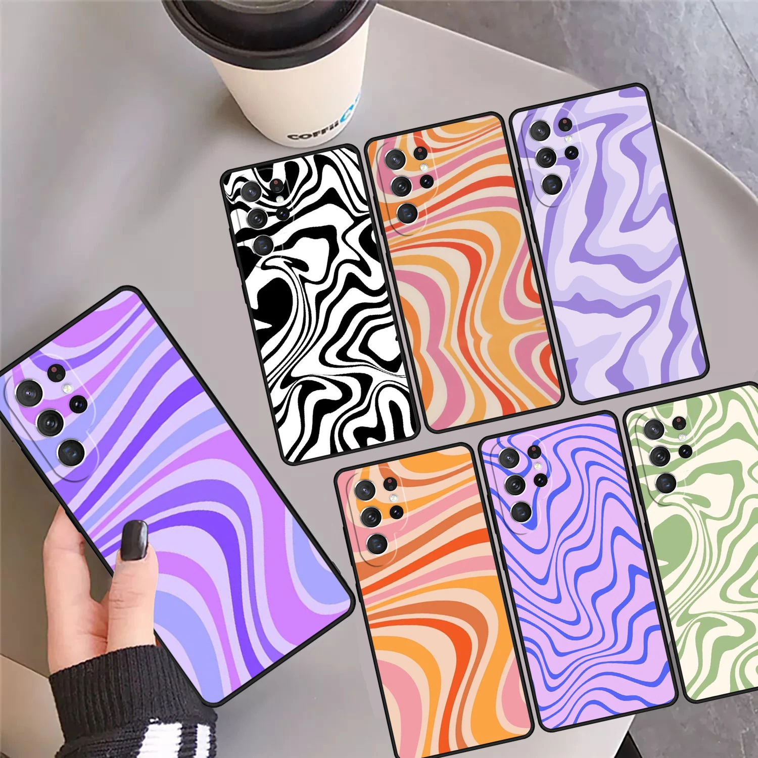 Retro Liquid Swirl Abstract Phone Case Cover For Samsung Galaxy S24 Ultra 23 S22 Plus S21 FE S20 S8 S9 S10 Note 10 Pro Note 20