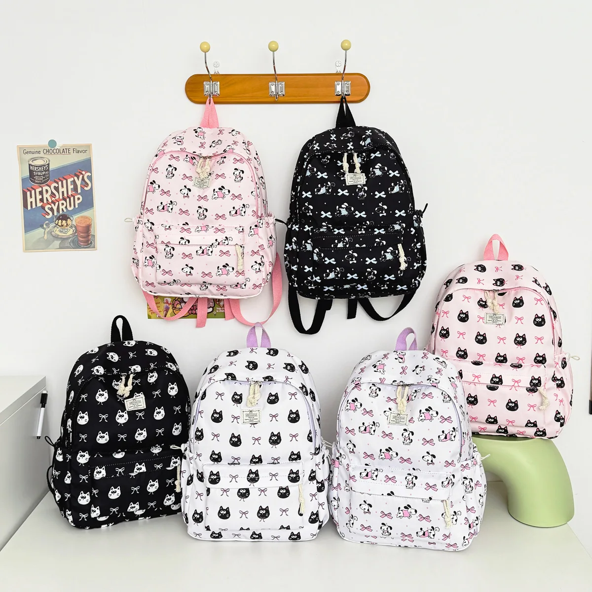 

Cute Fashionable Cartoon Animal Printed Backpack Nylon Lightweight Large Capacity Casual Backpack Campus Student Backpack