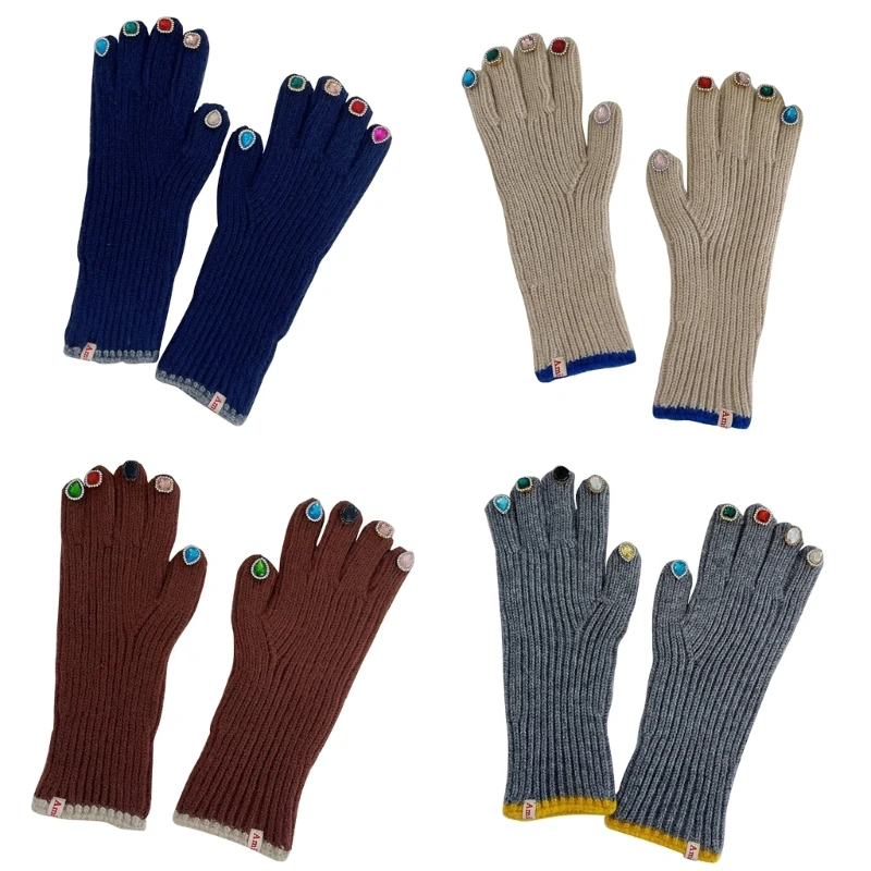 Women  Gloves Winter Warm Full Finger Gloves Knit Gloves with  Decors on Finger Tips Luxury Mittens Dropship