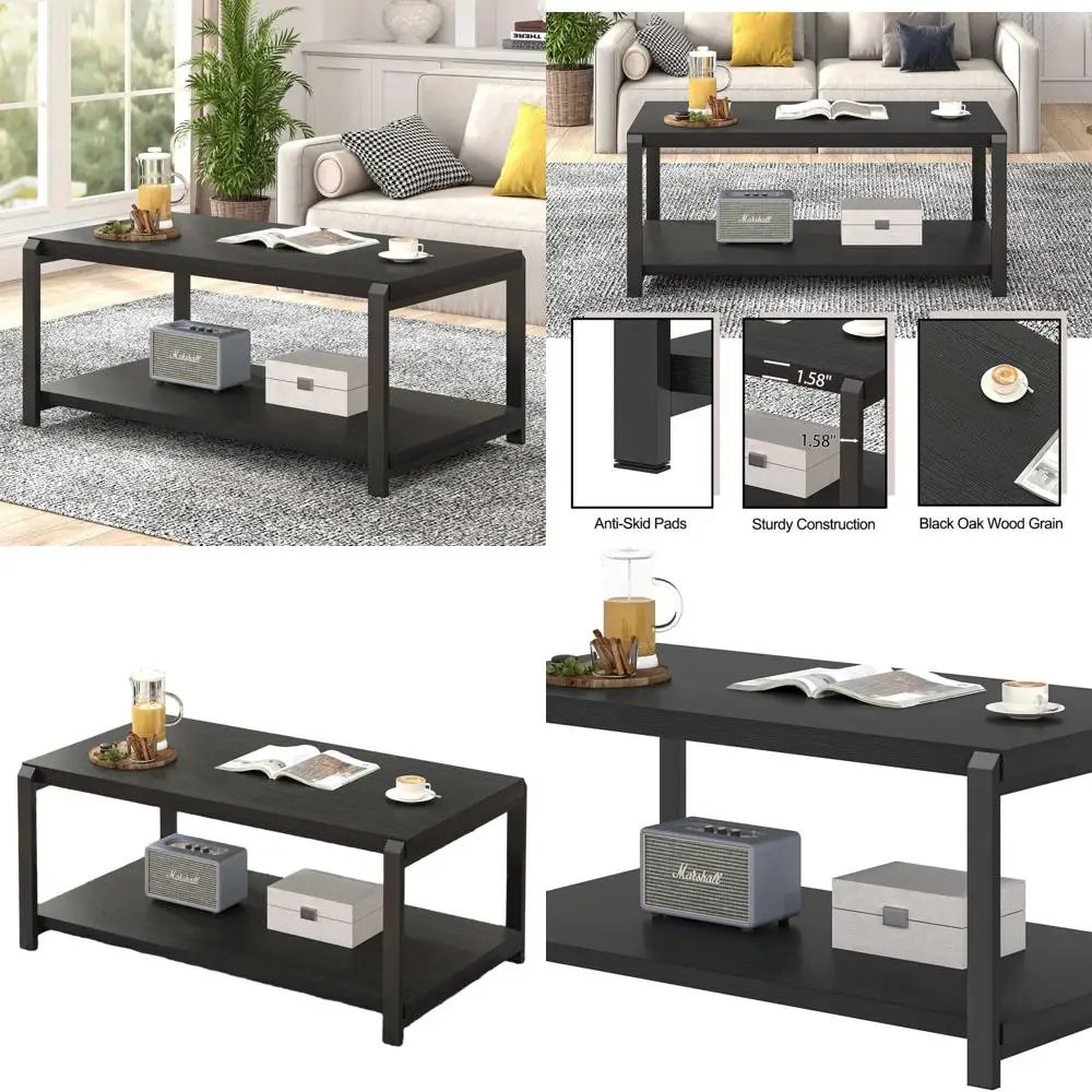 

Rustic Modern Coffee Table with Storage, Rectangular Industrial Style Living Room Centerpiece