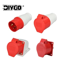 IP44 4 Pin 32A Industrial Waterproof Industrial Power Outdoor Connector Copper Contact Body Plug & Socket 380-415V