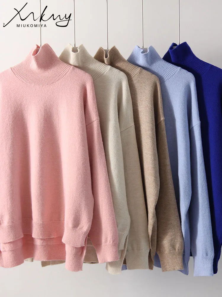 Autumn Oversized Sweater Turtleneck Women Thick Warm Pink Pullovers For Ladies Loose Knitwear Women\'s Sweaters Winter 2024