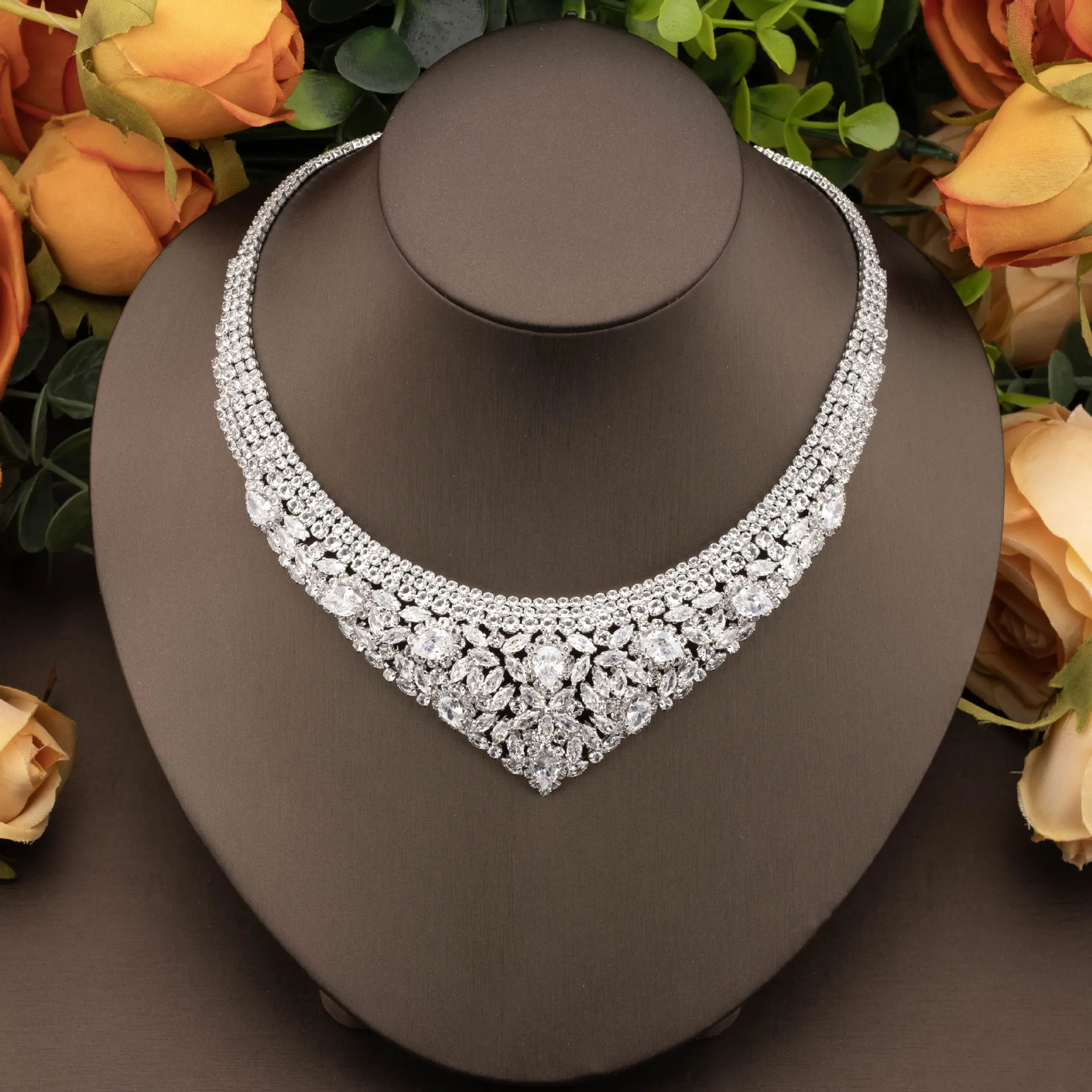 4ピースブライダルジュエリーセット女性用キュービックジルコニ - Indian Wedding Supply のレビューと価格