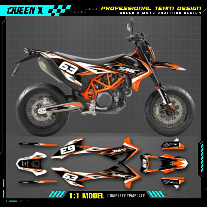 

Queen X MOTOR Motorcycle Graphics Decals Stickers For KTM SMC-R 690 Enduro 2019 2020 2021 Number Name Custom