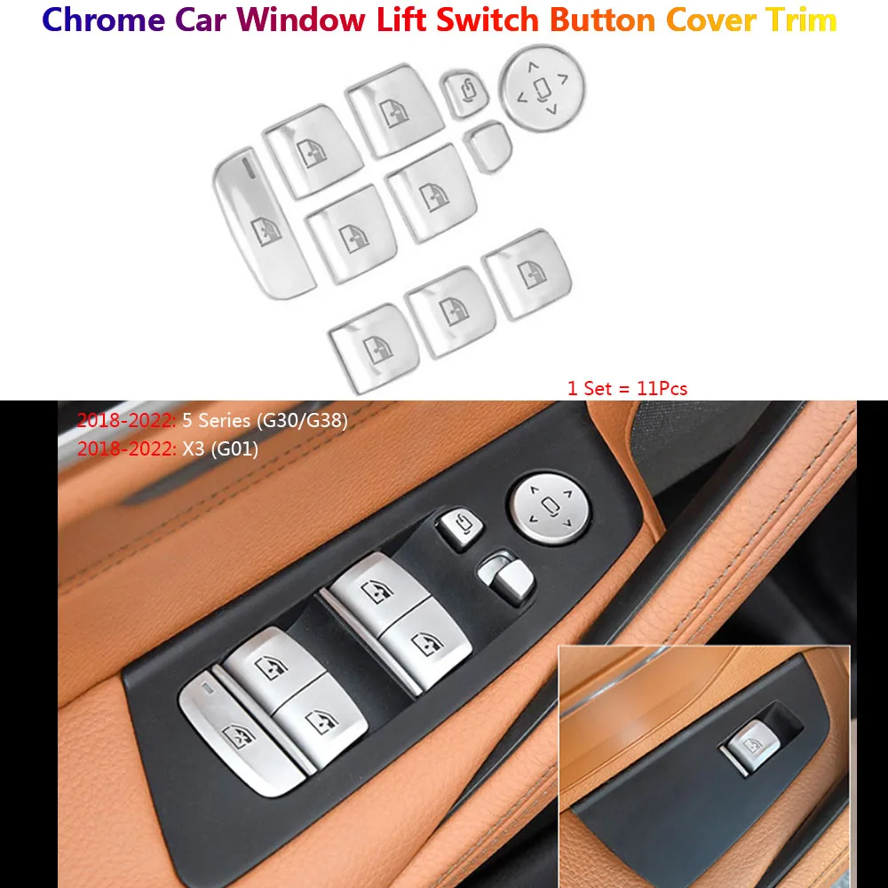 

11 x For BMW 5 X3 G30 G31 G01 2018-22 Car Door Window Lifter Switch Button Cover Trim Auto Para Interior Inner Accessories Coche