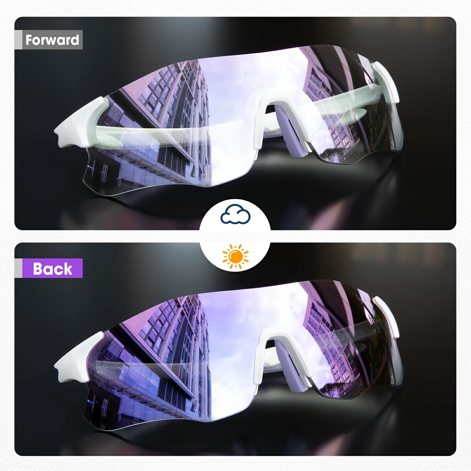 Kapvoe Purple Photochromic Running Sunglasses Outdoor Sports Bike Marathon Cycling Glasses Mountain Bicycle Goggles Eyewear