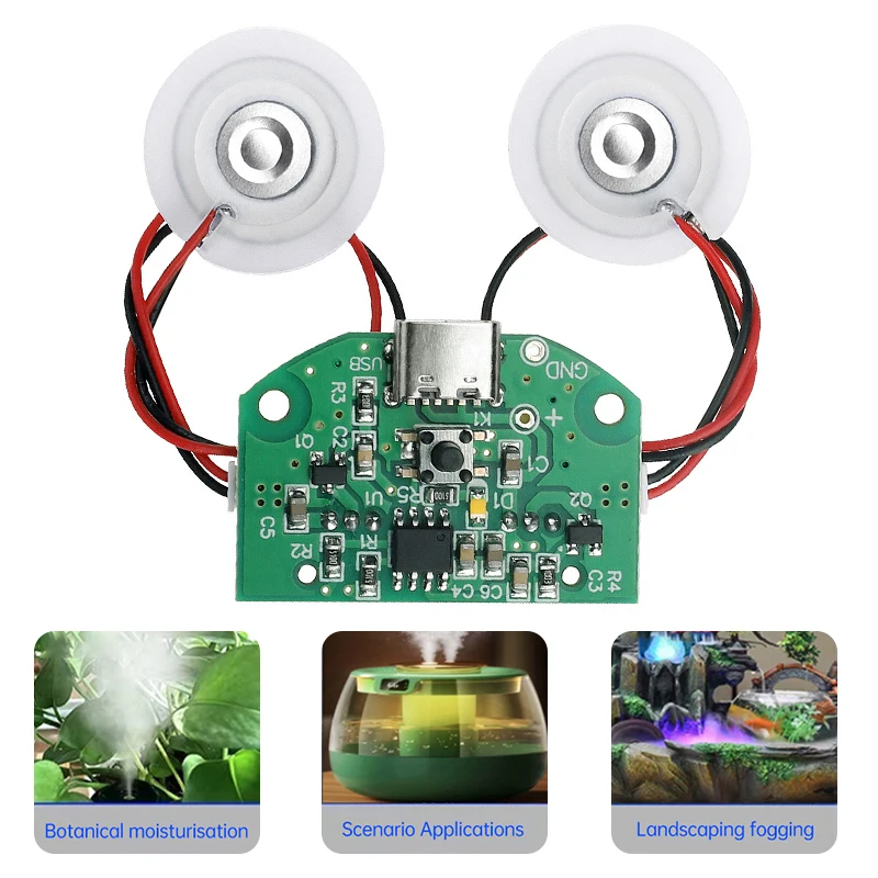 USB Humidifier Module Double Spray Atomization Control Board DIY Ultrasonic Nebulizer Type-C Interface Module