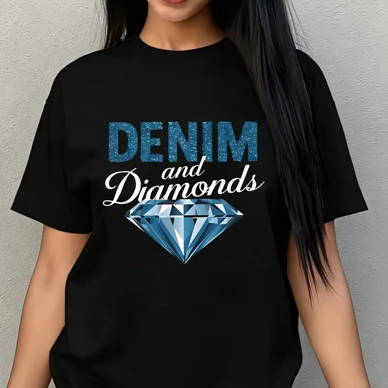 Denim and Diamonds Women's Plus Size T-Shirt 100% Cotton 220g